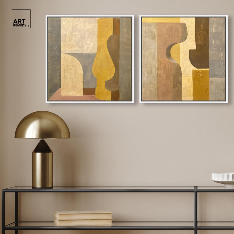 Ensemble de décorations murales sur toile "Columnar Forms" par Art Remedy, cadre blanc, 16 x 16, 17" H x 17" W, White Frame