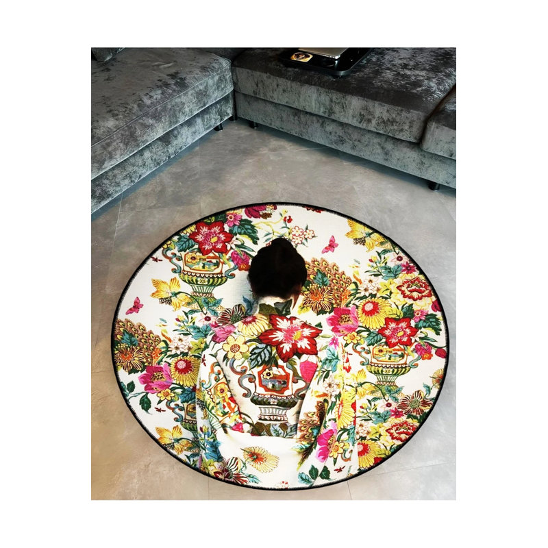 Round Woven Base Vintage Decorative Carpet With Multicolored Ethnic Motifs And Female Silhouette Patterns, Round 2'8"