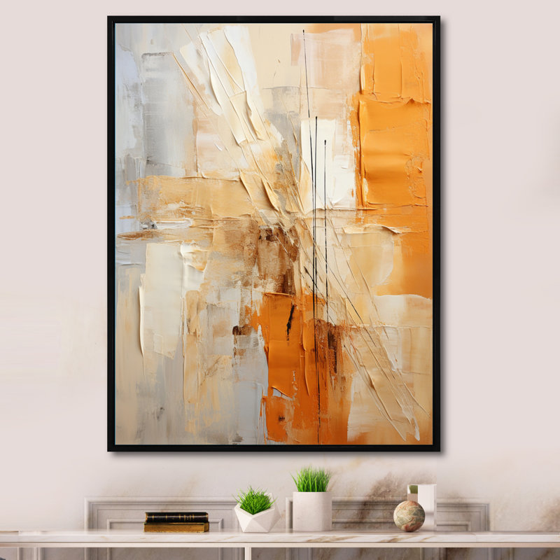 «Glam Orange Beige Collage IV», reproduction d'art sur toile encadrée, H 44 po x l 34 po, Reproduction avec cadre flottant