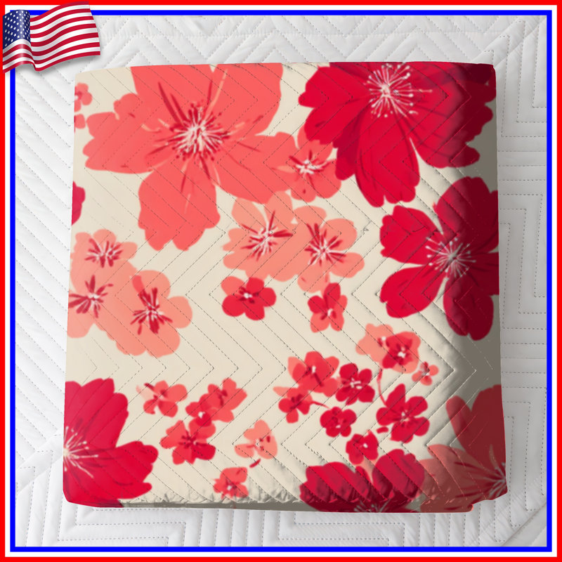 Couvre-lit matelassé à motif floral rouge toutes tailles, Très grand lit