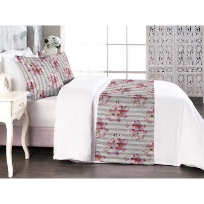 Ambesonne Tropical Bed Runner Set Lily Flowers Jungle Botany Pink Mauve Eggshell