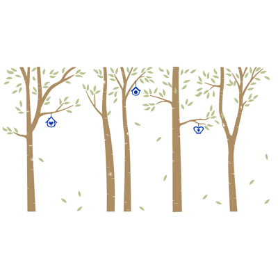 Birch Trees and Bird Houses Wall Decal