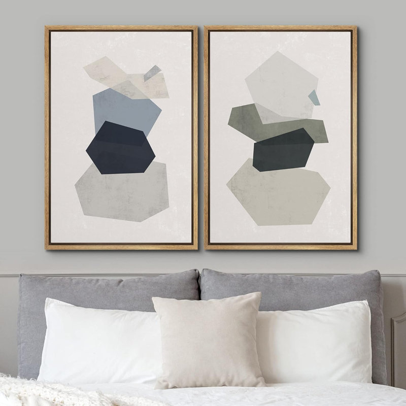 Abstract Shape " Geometric Pastel Blue & Green Polygon Layers Abstract Shapes Modern " 2 - Pieces, 24" H x 32" W x 1.5" D