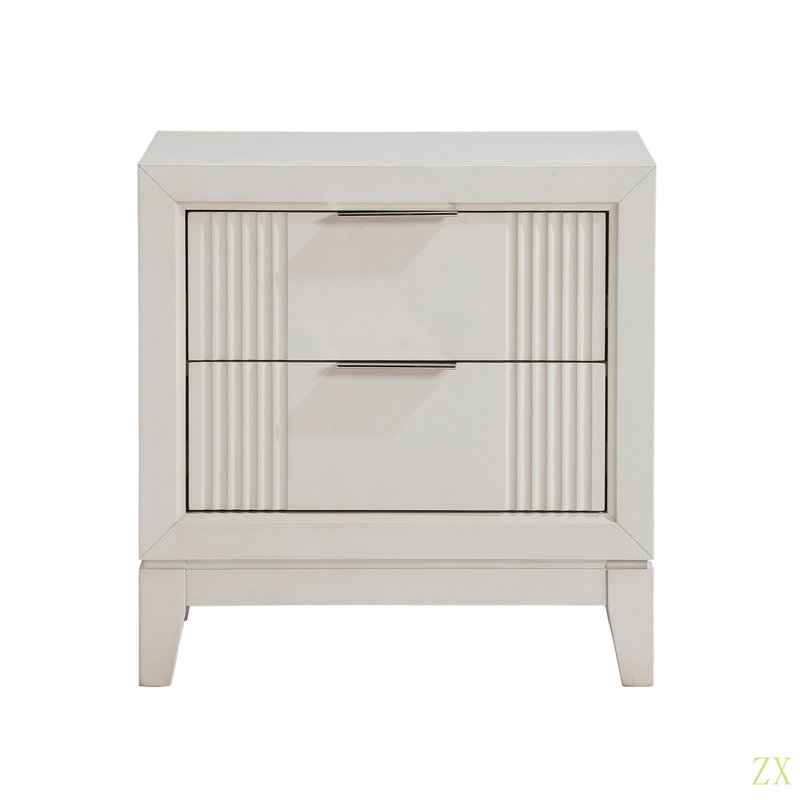 Table de chevet 1Pc avec 2 tiroirs, meubles de chambre à coucher modernes, façades en roseaux, armoire de chevet avec tiroirs