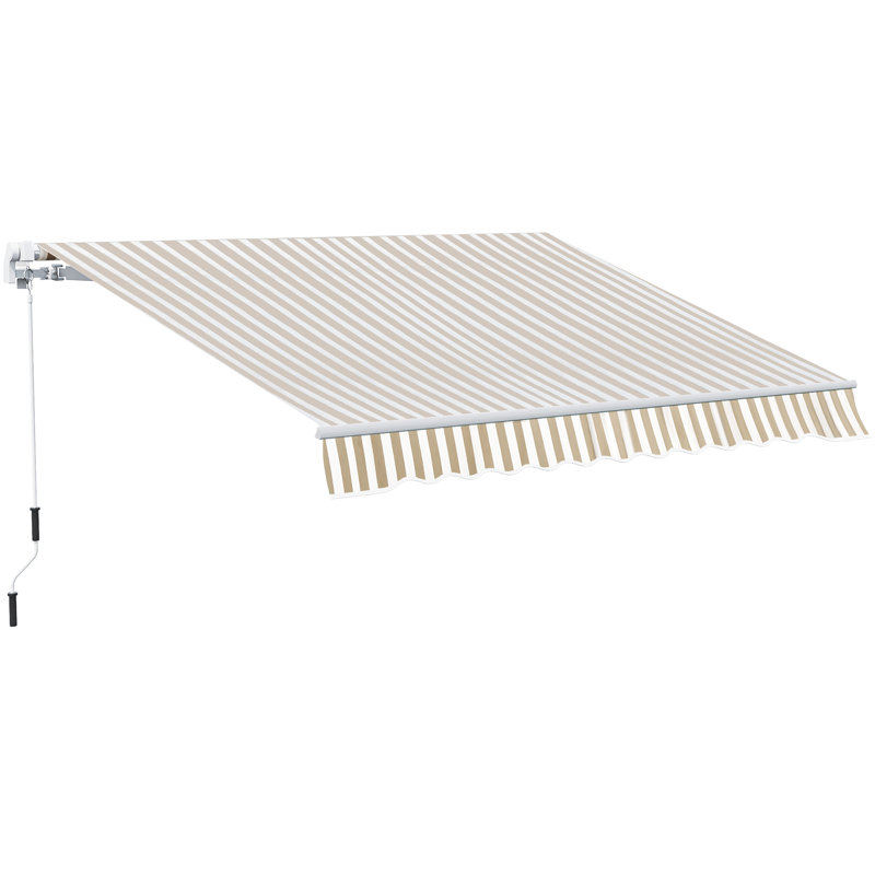 Auvent rétractable 12 'X 10' - Abri soleil, tissu 280G / M, structure en aluminium, pour terrasse, balcon, cour, eau de balcon beige et blanche, manivelle manuelle,