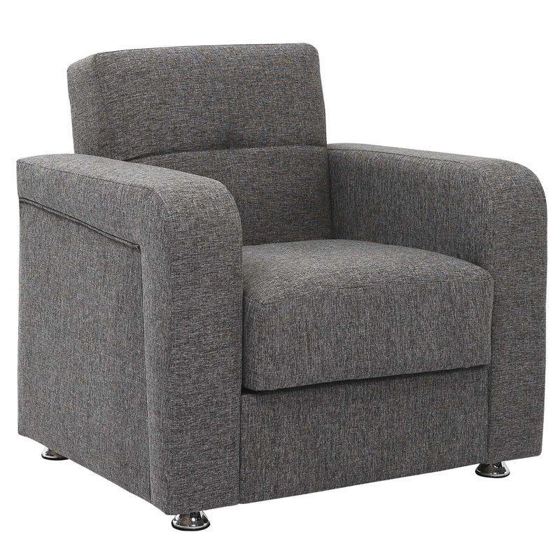 Gray Chenille Convertible Sleeper Arm Chair with Storage