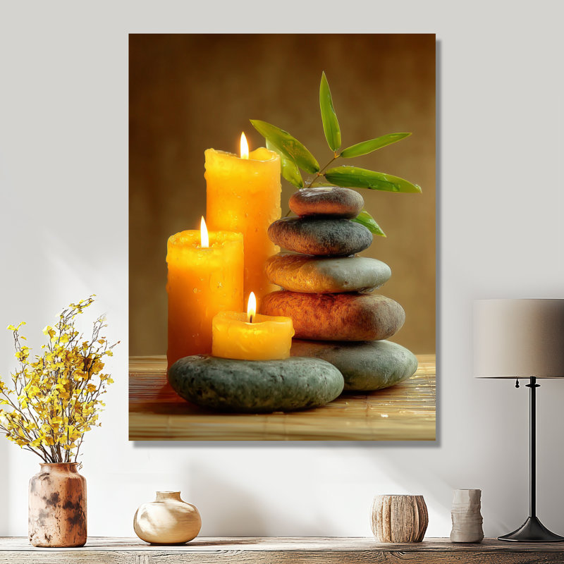 Relaxation Candles and Bamboo - Bamboo Wall Art Decor, impression sur toile grise asiatique, H 40 po x l 30 po, Toile tendue
