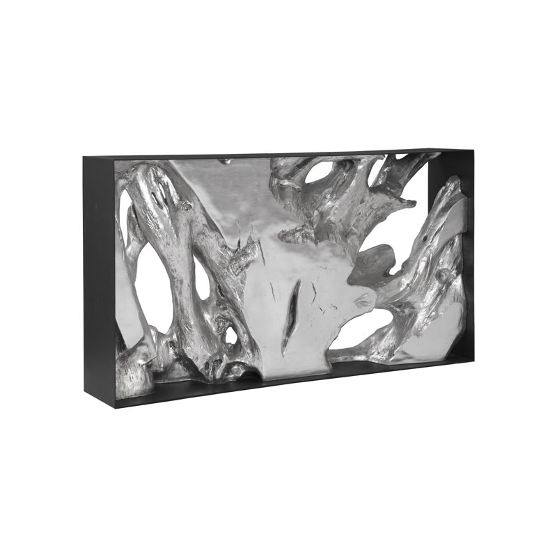 Console Cast Root, structure en fer, résine, feuille d'argent, Argent