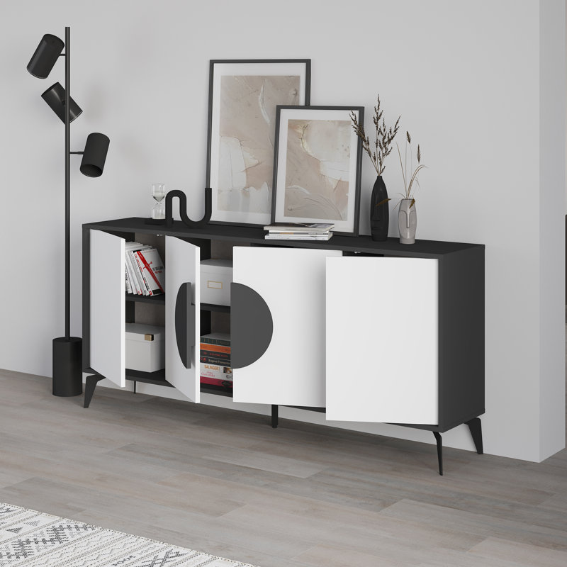 Chani Modern Wide Sideboard Display Unit 180cm, Anthracite/White