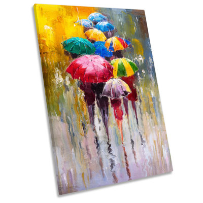 Watercolour Umbrellas Abstract - Wrapped Canvas Painting