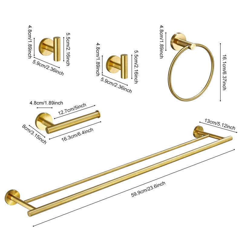 5 - Piece Bathroom Hardware Set, Brushed Gold