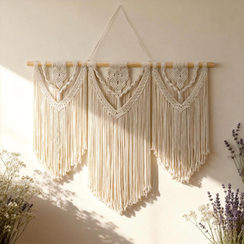 Décoration murale en macramé, grande décoration murale en macramé de 43 po x 32 po, décoration bohème chic tissée, tissage