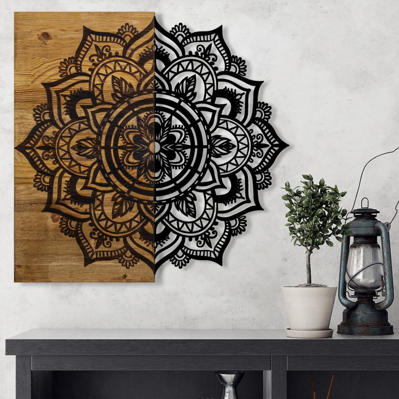 Elegant Decorative Wooden Wall Accessory, Walnut & Black, 23.2 x 1.2 x 22.8 inches | 100% Real Wood & Metal (Thickness: 0.6 in & 0.06 in) | Unique Design for Home Décor, Stylish & Versatile Accent Piece