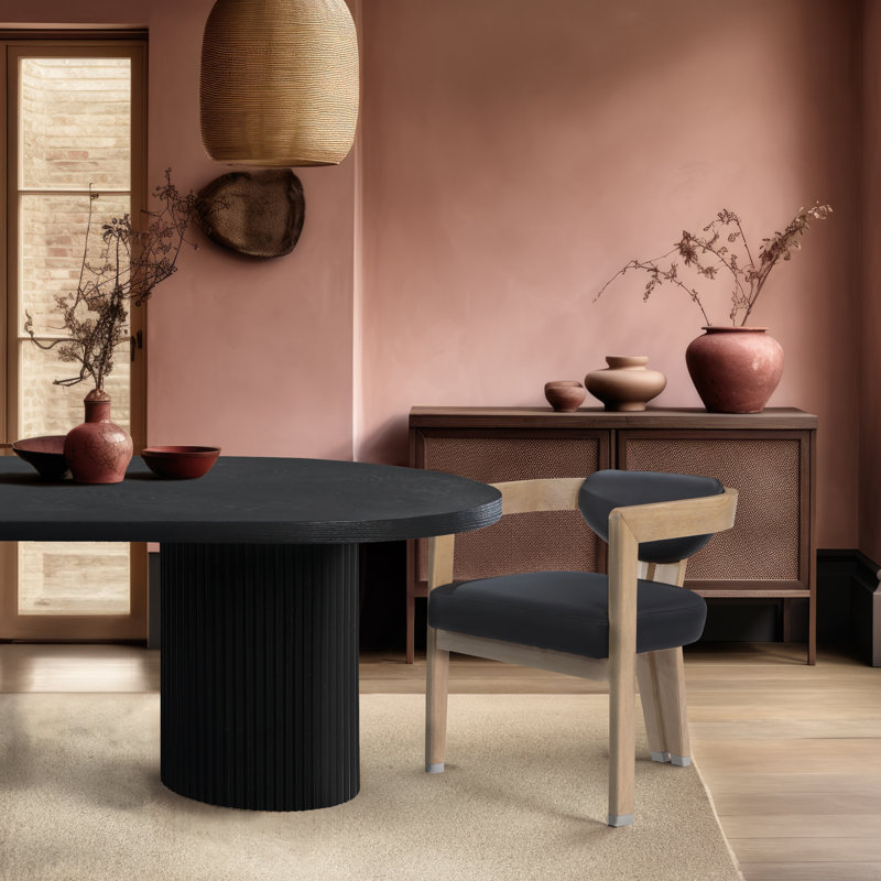 Chaise Carlyle, Cuir végétalien noir, Naturel brossé au métal