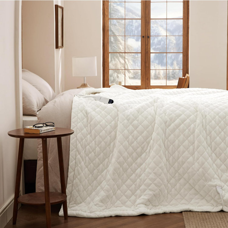 Couverture chauffante matelassée électrique, Crème, crème, Lit double