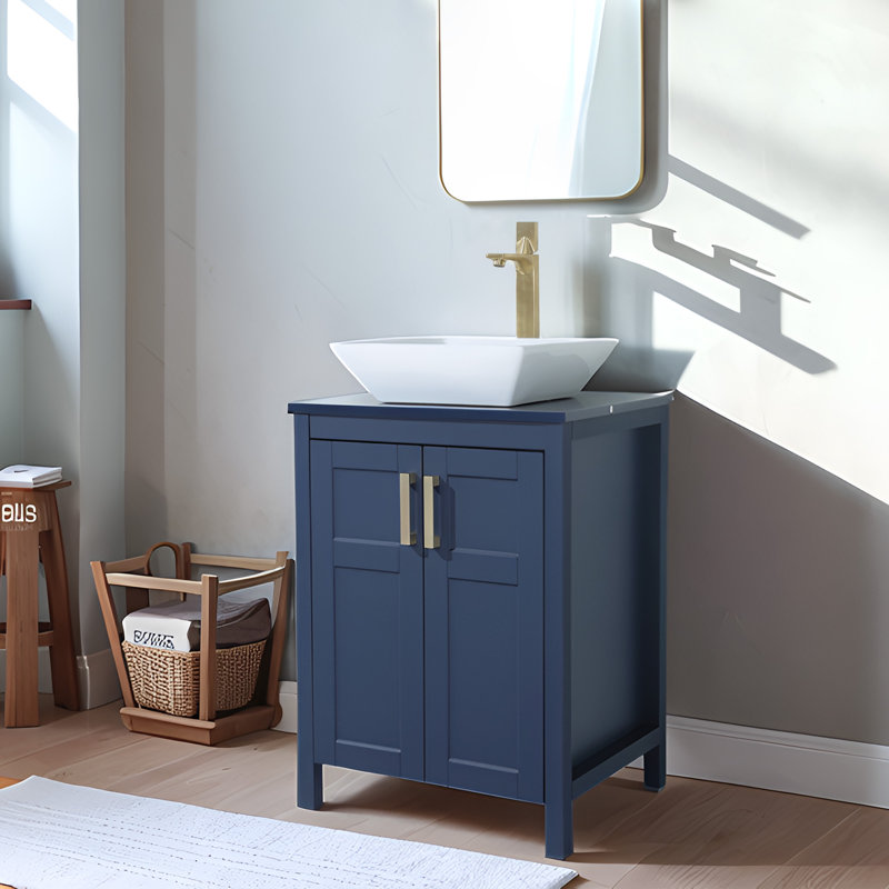 24'' Single Bathroom Vanity With Ceramic Top, Blue