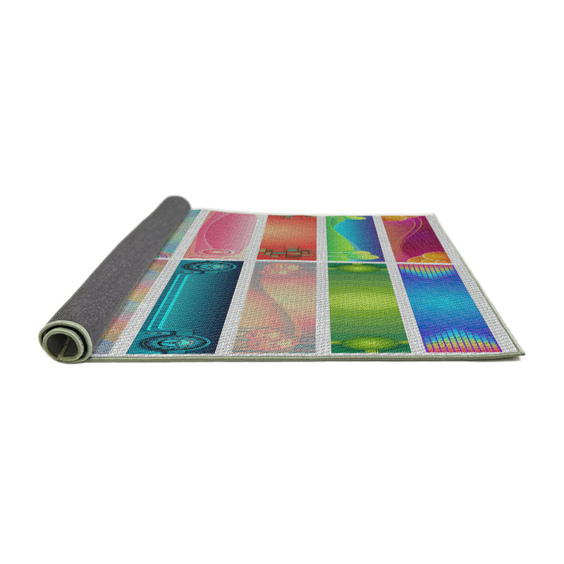 Tapis vert/bleu/rouge à motifs, Rond 3 pi