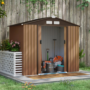 7 × 4 Ft Metal Garden Shed With Lockable Door, Vents & Base Frame, Outdoor Tool Storage
