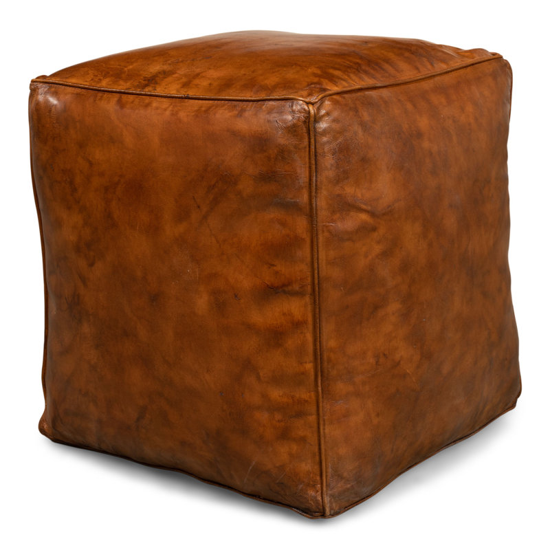 Square Ottoman, Brown Genuine Leather