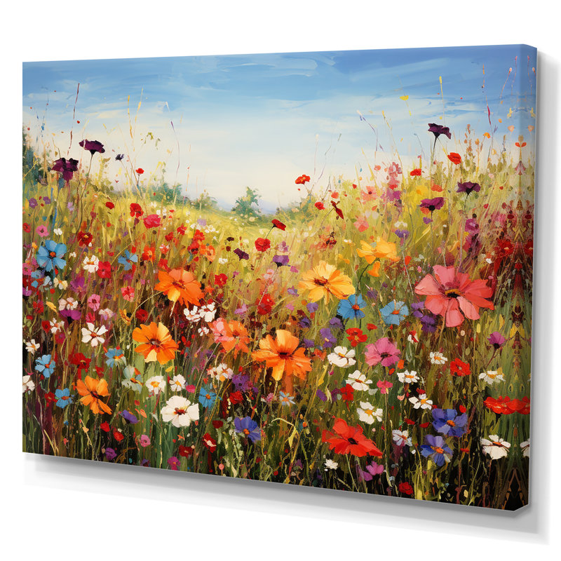 Fleurs colorées de prairies colorées I, reproduction d'art sur toile, Sans cadre, H 24 po x l 32 po, Toile tendue