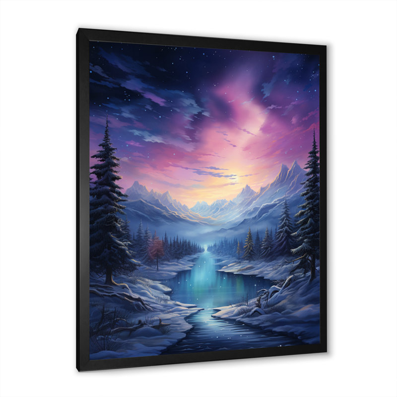 Northern Lights V sur toile, H 32 po x l 16 po x P 1 po, Cadre simple noir