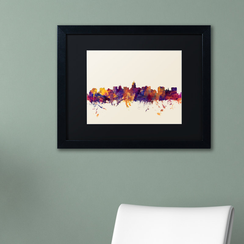 «Madison WI Skyline» par Michael Tompsett, impression sur toile encadrée, H 16 po x l 20 po x P 0,5 po, Noir mat, Cadre noir