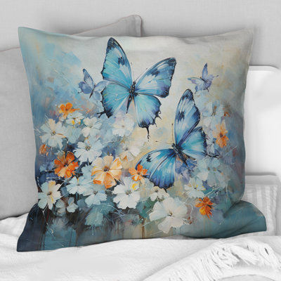 Coussin décoratif bleu et blanc Butterfly Symphony