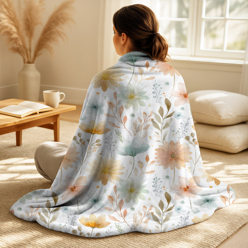 Quatre saisons Bloom I - couverture florale en peluche, jeté en molleton rustique, Floral blanc