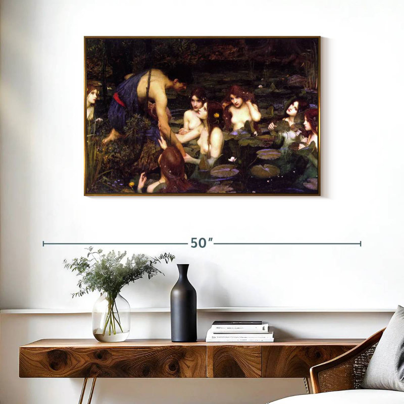 Hylas et les nymphes, Cadre flottant doré, 37 po x 25 po