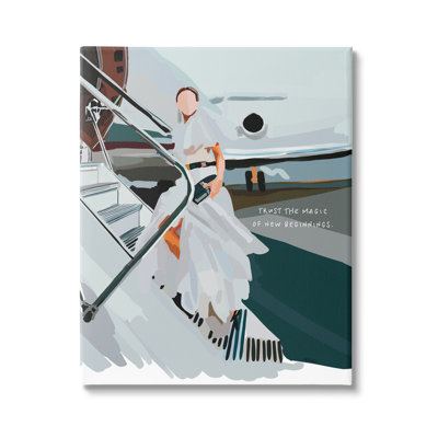 " Magic of New Beginnings Uplifting Woman Boarding Airplane " Graphic Art Print