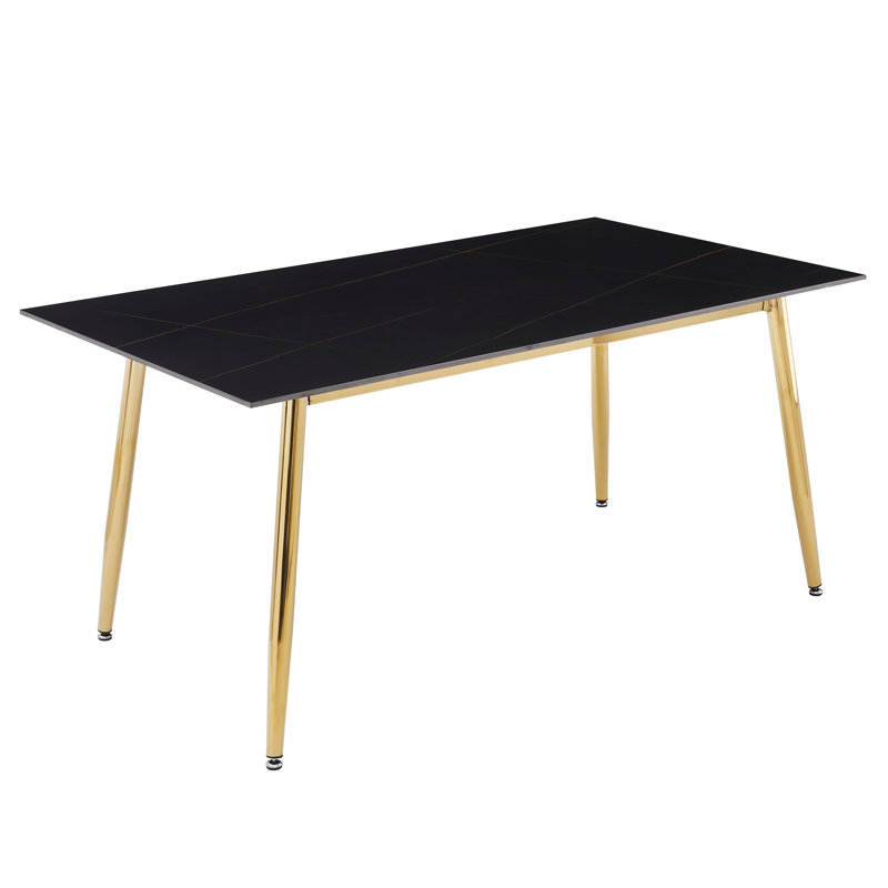 Kyley Metal Base Dining Table, Black/Gold, 29.9"H x 62"L x 31.5"W