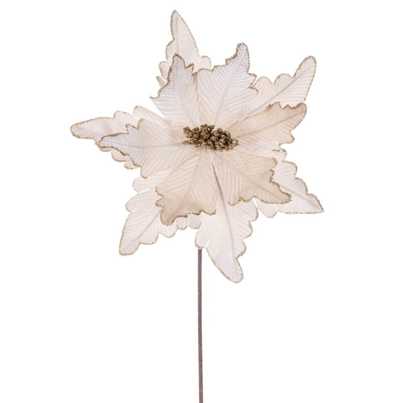 Vickerman 13" x 20" Deluxe Velvet Poinsettia Stem. It includes three pieces per bag., Cream