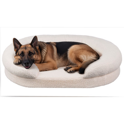 Lit orthopédique pour chien de grande taille, lit ovale pour animal de compagnie de 45 po x 32 po x 7,9 po avec traversin de soutien, fond antidérapant et housse lavable amovible, coussin de caisse pour animal de compagnie, New Puppy Essentials, crème