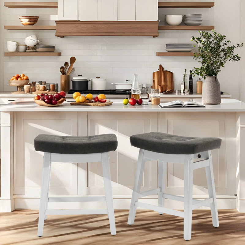 Tabouret de bar extra large 19,7 po, PU Gray Seat / White Frame
