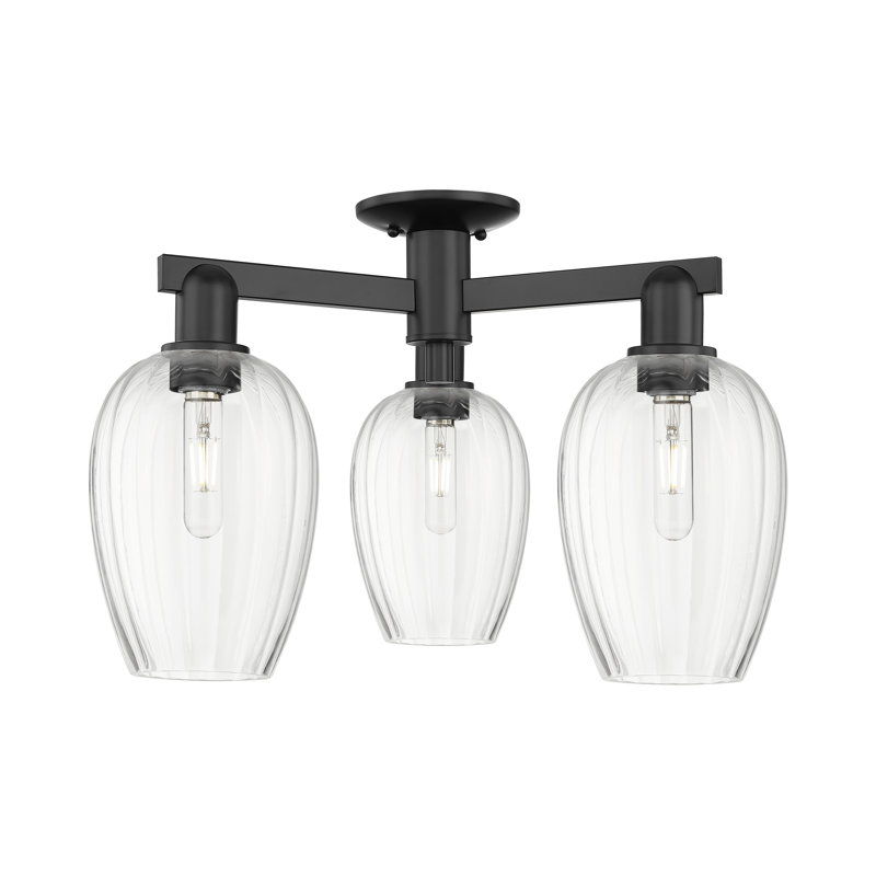 Ruvalcaba - Plafonnier semi-encastré avec abat-jour 3 lumières, Clair, Noir mat