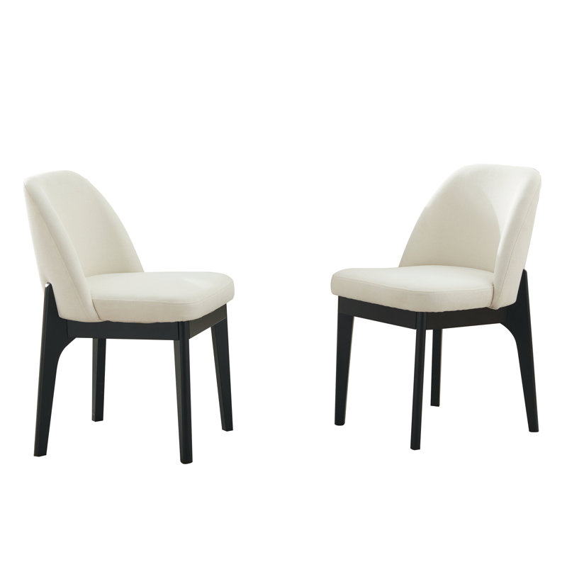 Bason 19.5" H Polyester Upholstered Dining Chair With Black Solid Wood Legs, Ivory