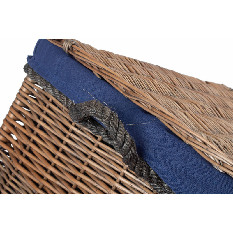Wicker 23" Storage Hamper with Lining, Antique Wash/Navy Lining