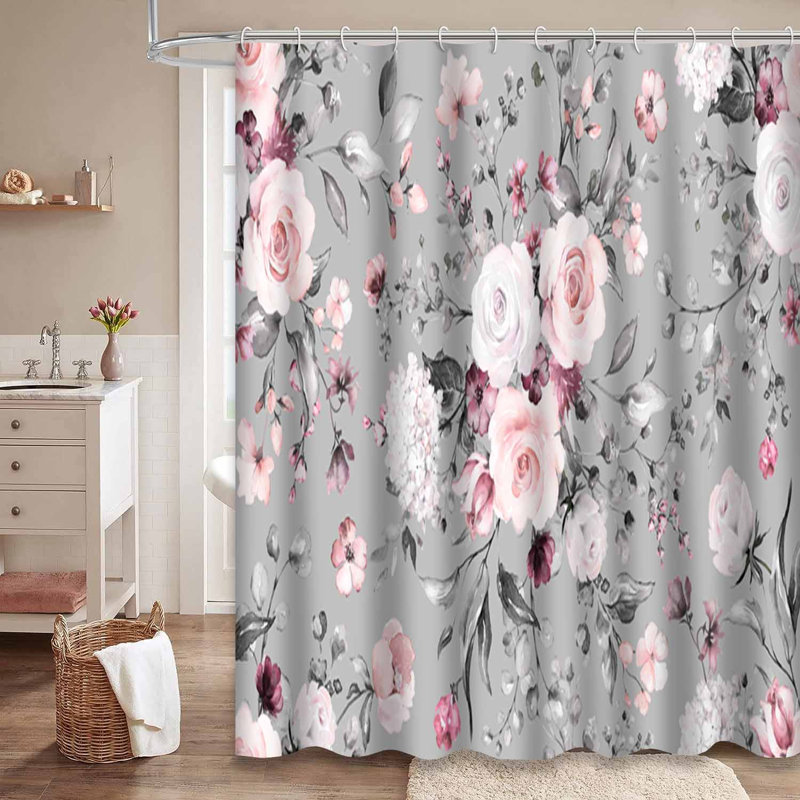 Tissu de papier peint à motif floral avec 12 crochets, L 72 po x l 84 po
