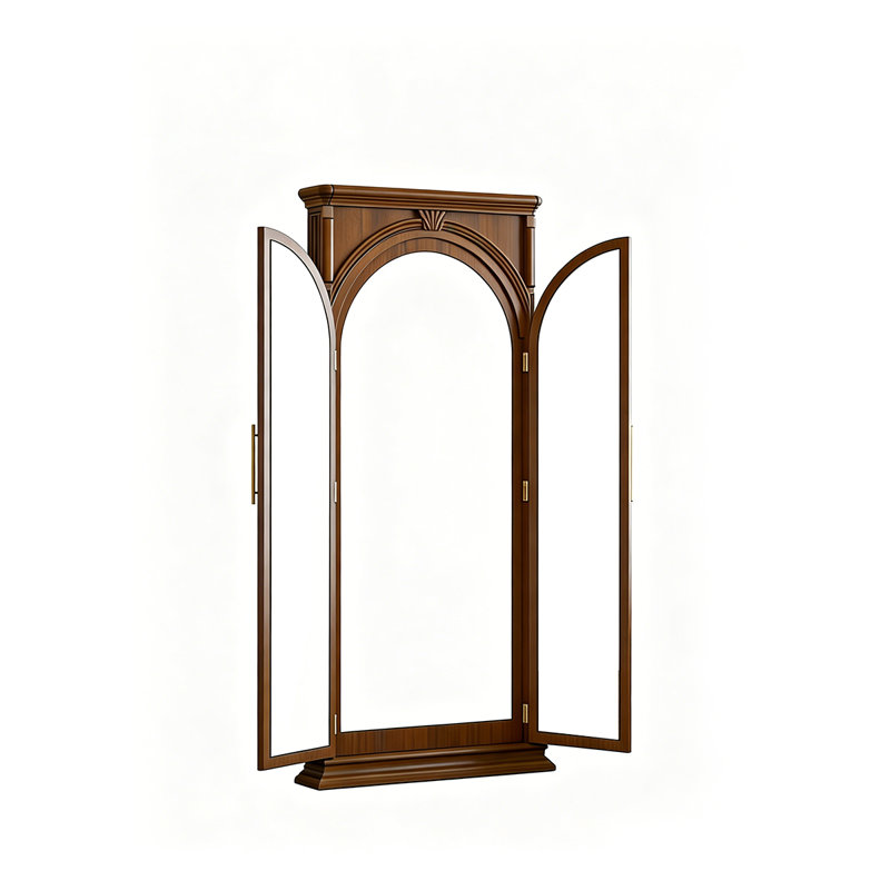 74.41"Rectangular glass mirror with brown rubberwood frame and a dressing mirror
