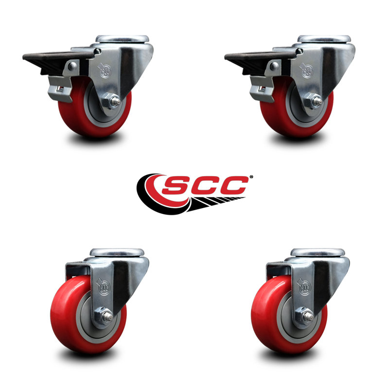 4-Piece Polyurethane Caster Set, Red