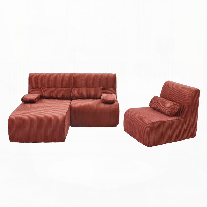 Canapé modulaire moderne pour le salon, Velours côtelé rouge