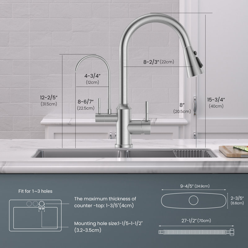 High Arch 2 Handle Faucet With Water Purifier, Brushed Nickel