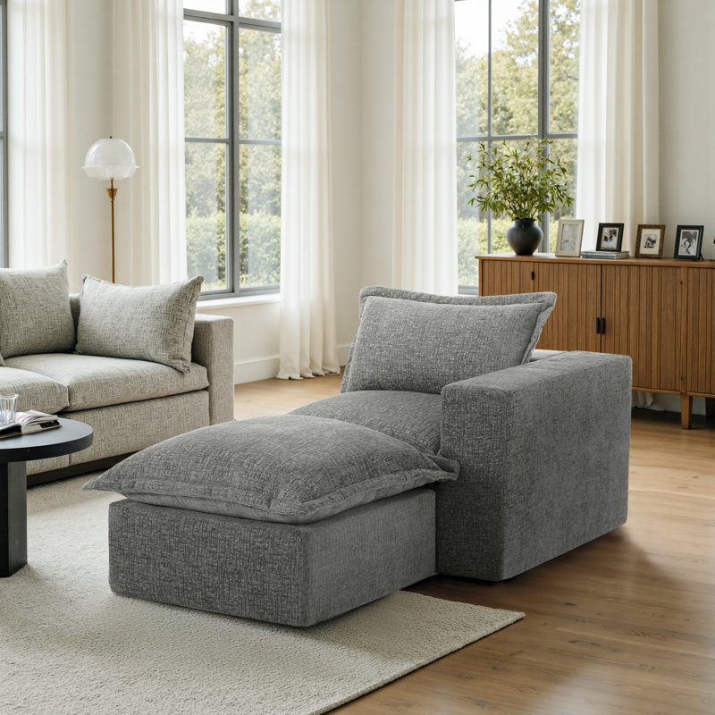 Upholstered Chaise Lounge, Grey, Right Hand Facing
