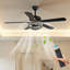 42 po Ventilateur de plafond en contreplaqué noir à 5 pales sans ampoule, moteur à courant continu et abat-jour rond en cristal-1411805817