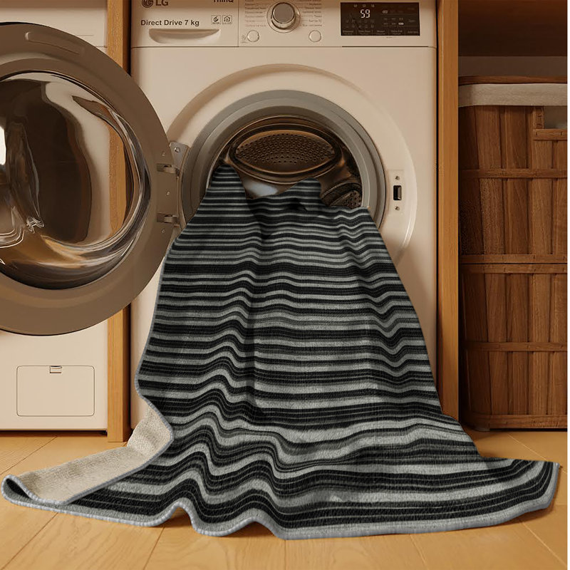 Machine Washable Horizontal Stripes Gray Area Rug, Rectangle 2' x 3'