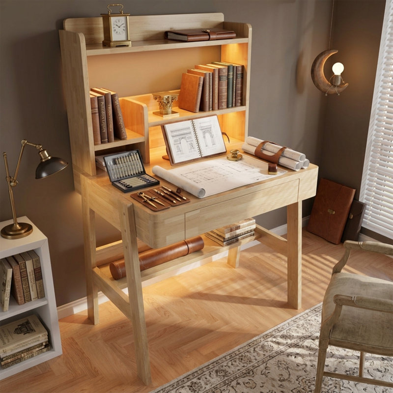 Solid Wood Study Desk With Storage