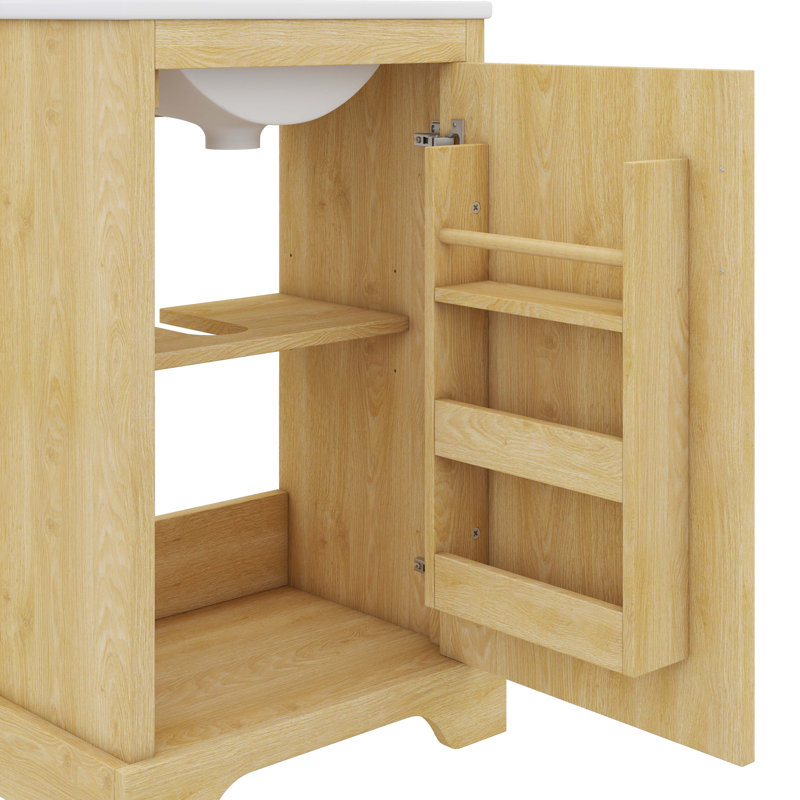 Meuble-lavabo de 20 po avec rangement pour porte d'armoire, lavabo en céramique encastré, portes à fermeture douce, tablette réglable