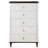 Dzianis 5-Drawer Chest in White and Walnut