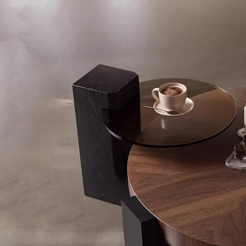 Rhuardhi Modern Round Wood Coffee Table with Accent End Table