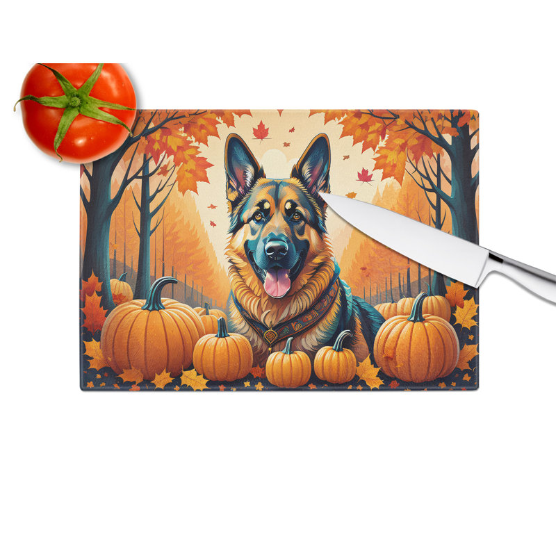 German Shepherd Fall Glass Cutting Board Large